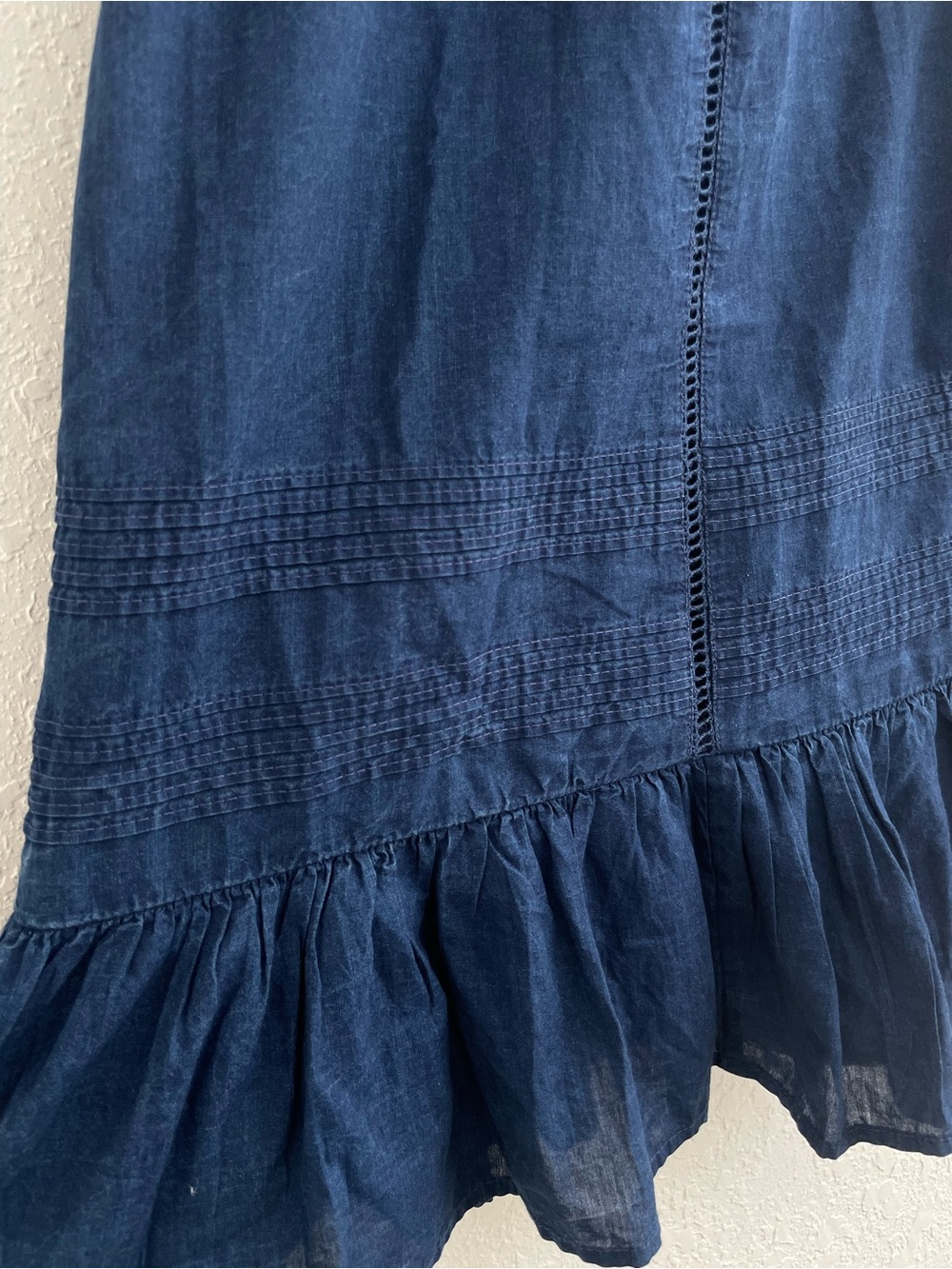American Eagle NWT High-Waisted Ruffle Maxi Skirt M Blue Lace Boho Fall Denim - Picture 8 of 16